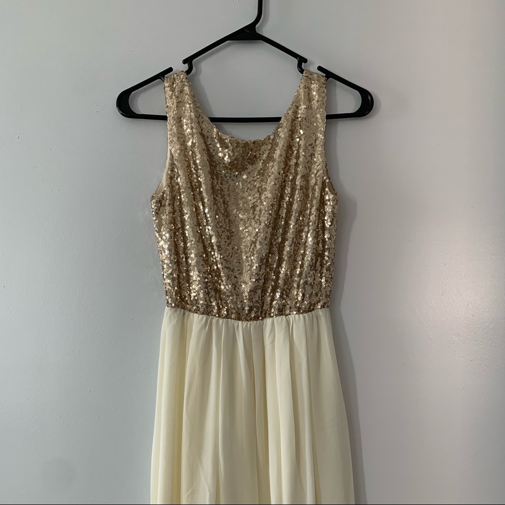 Alythea Rose Gold Sequin Flowy Skirt Dress